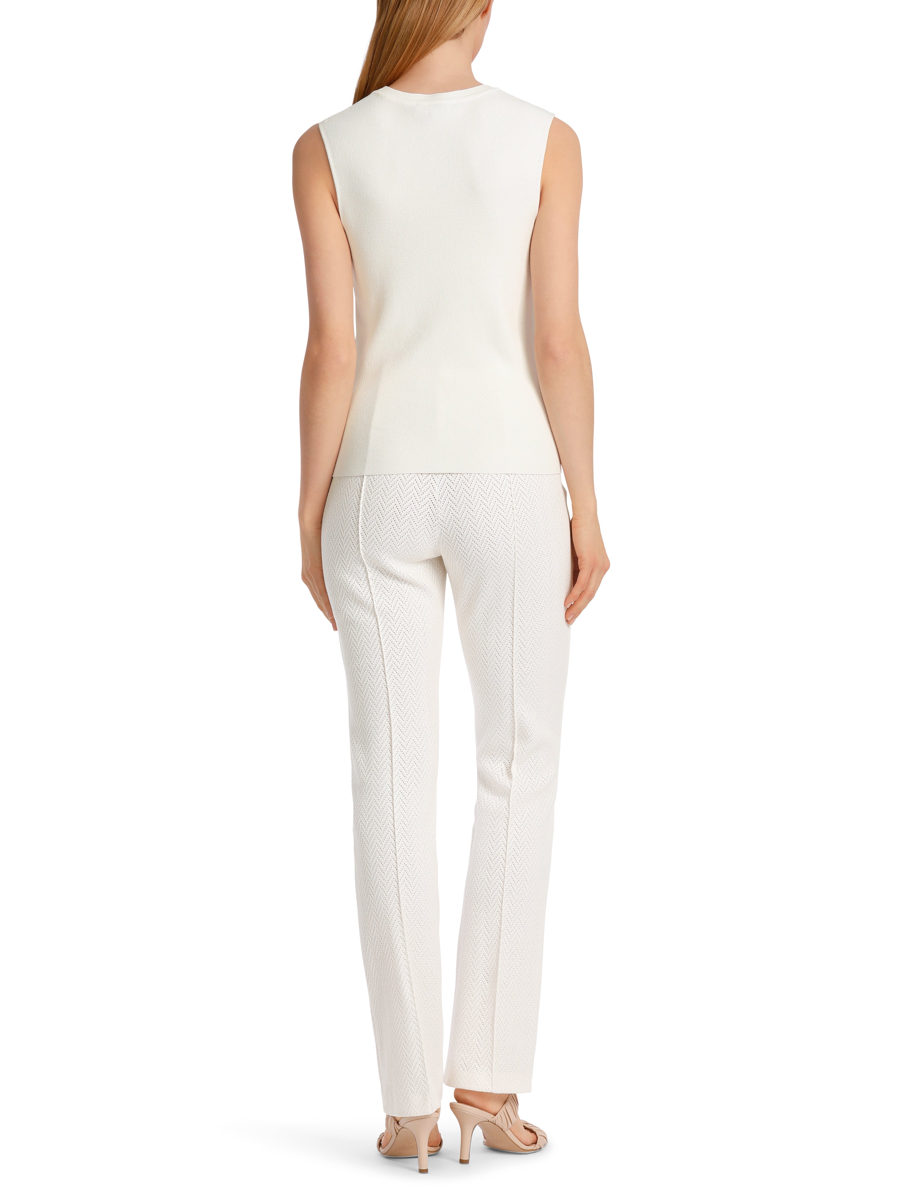 Round Neck Sleeveless Knit Top White