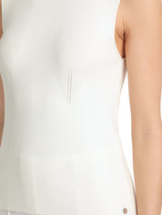 Round Neck Sleeveless Knit Top White