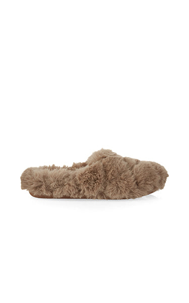 Fluffy Slip On Slippers Beige