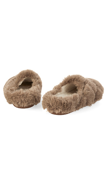 Fluffy Slip On Slippers Beige
