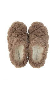 Fluffy Slip On Slippers Beige