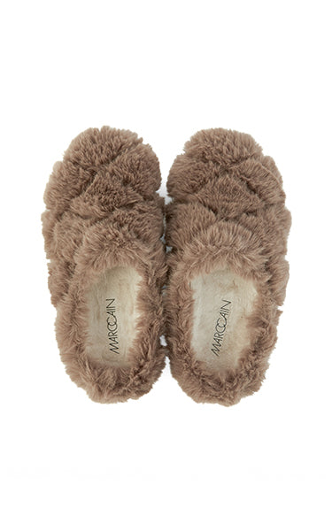 Fluffy Slip On Slippers Beige
