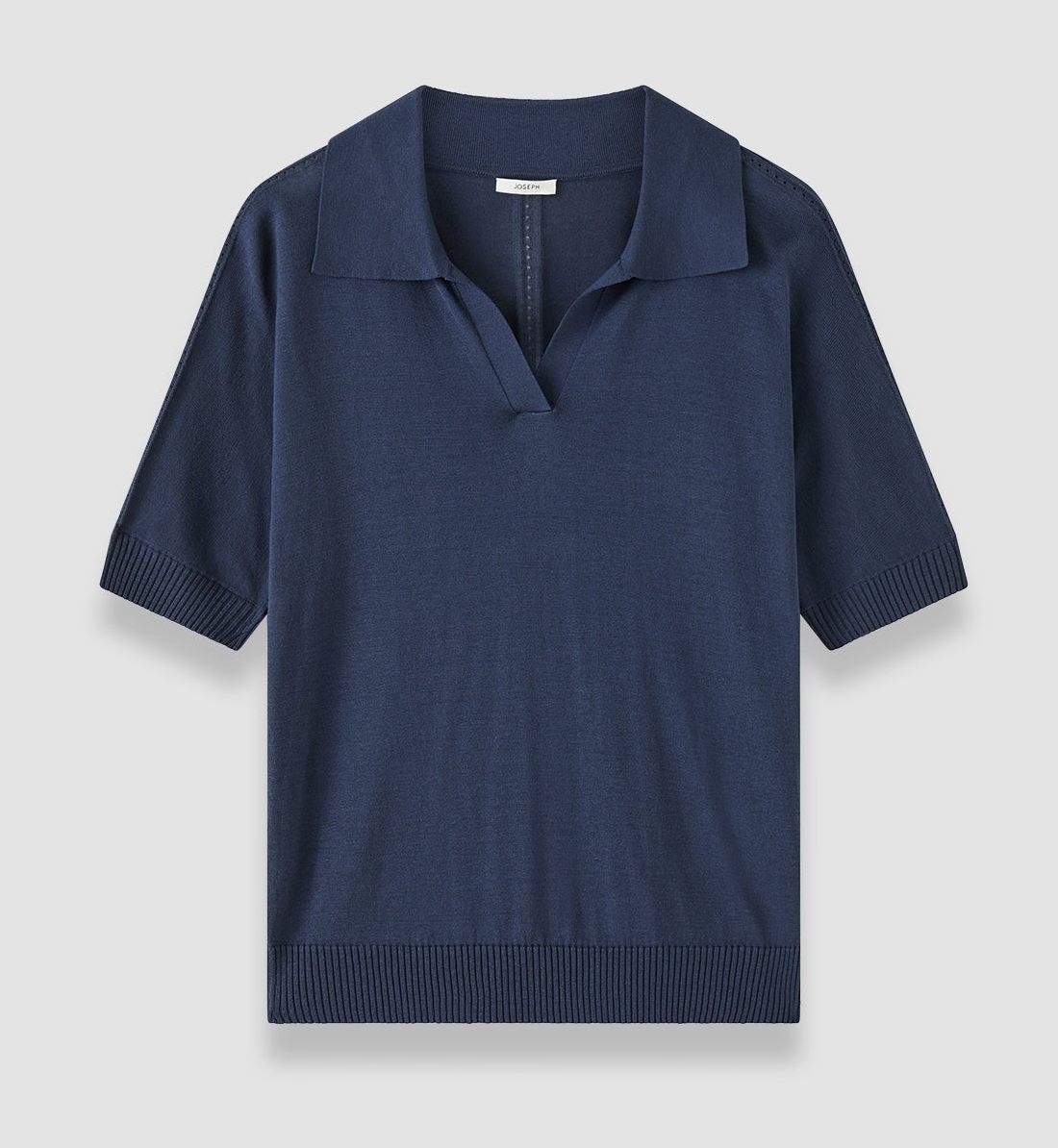 Niata Superfine Silk Polo Top Dark Mineral Blue