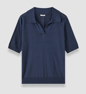 Niata Superfine Silk Polo Top Dark Mineral Blue