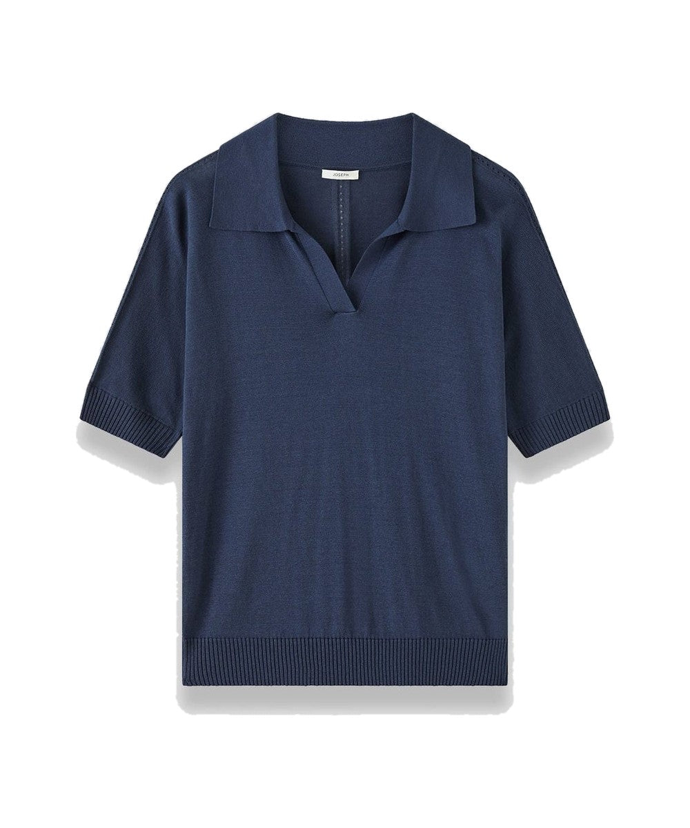 JOSEPH Niata Superfine Silk Polo Top Dark Mineral Blue