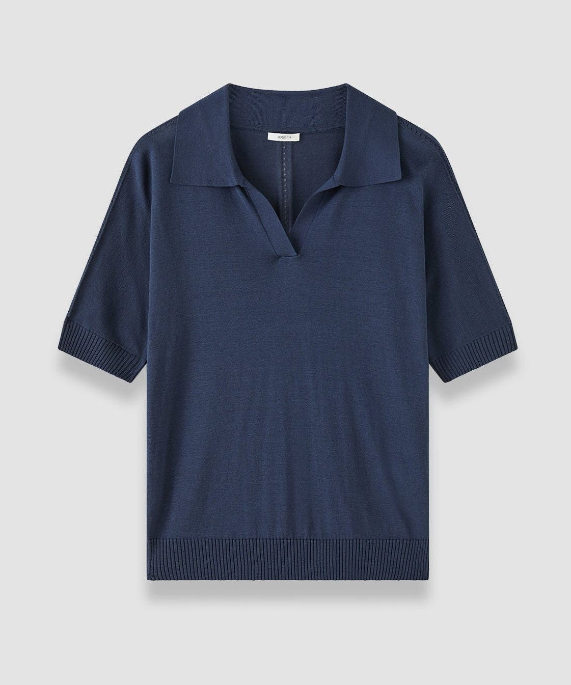 JOSEPH Niata Superfine Silk Polo Top Dark Mineral Blue