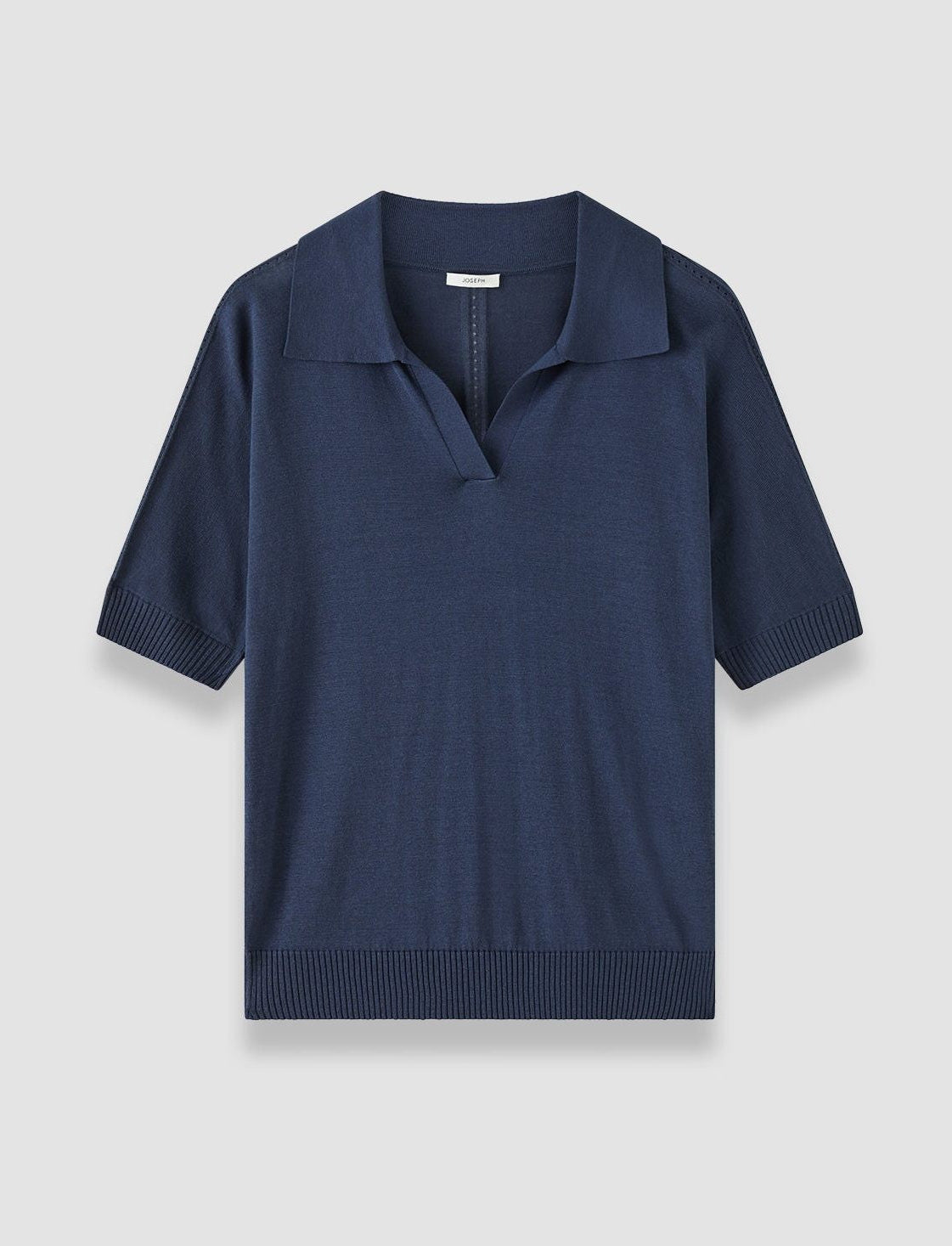 JOSEPH Niata Superfine Silk Polo Top Dark Mineral Blue