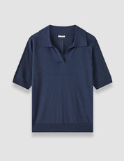 JOSEPH Niata Superfine Silk Polo Top Dark Mineral Blue