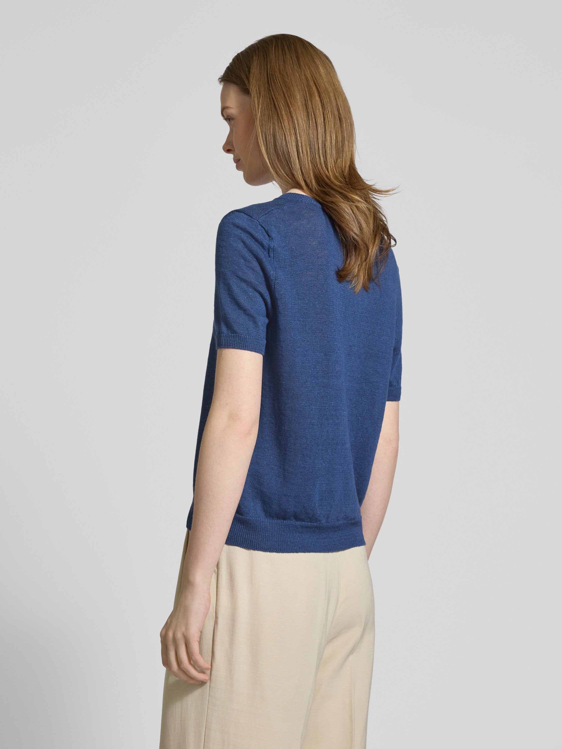 Pancone Linen Knit Top Ocean Blue