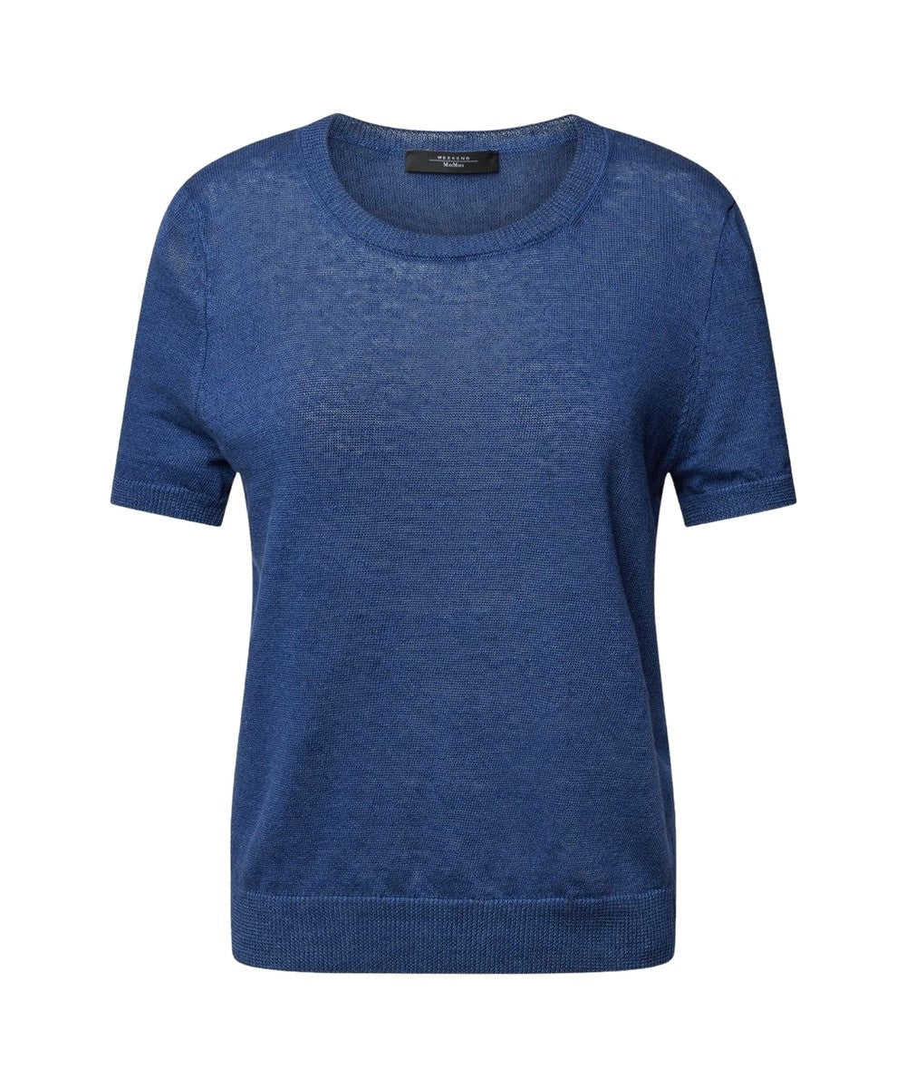 Pancone Linen Knit Top Ocean Blue