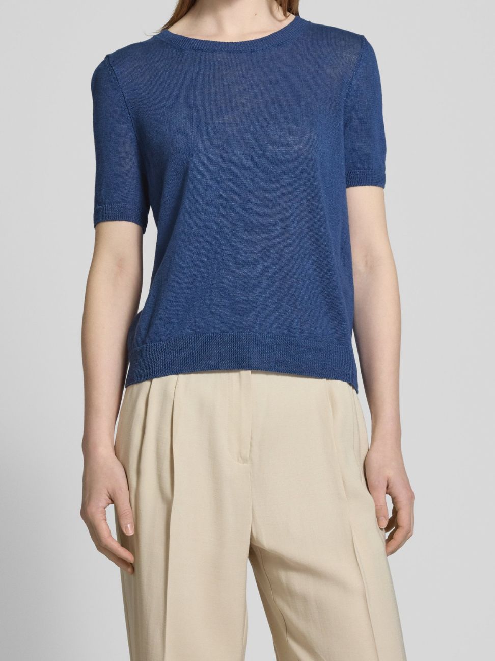 Pancone Linen Knit Top Ocean Blue