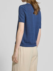 Pancone Linen Knit Top Ocean Blue