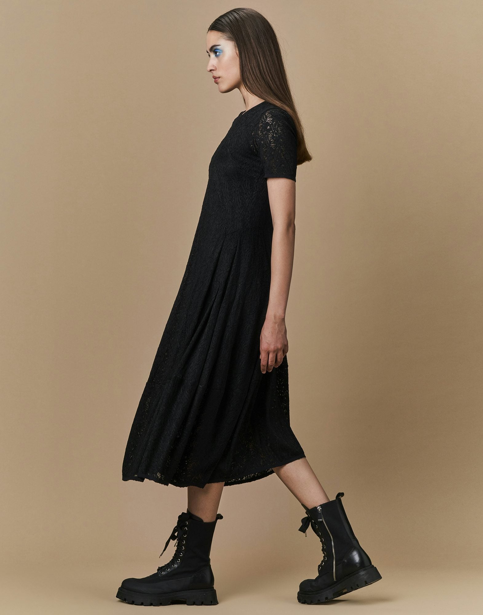 Mesmerize Fit and flare dress in black tech lace