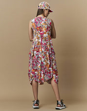 Praise Sleeveless dress in orange and fuchsia printed