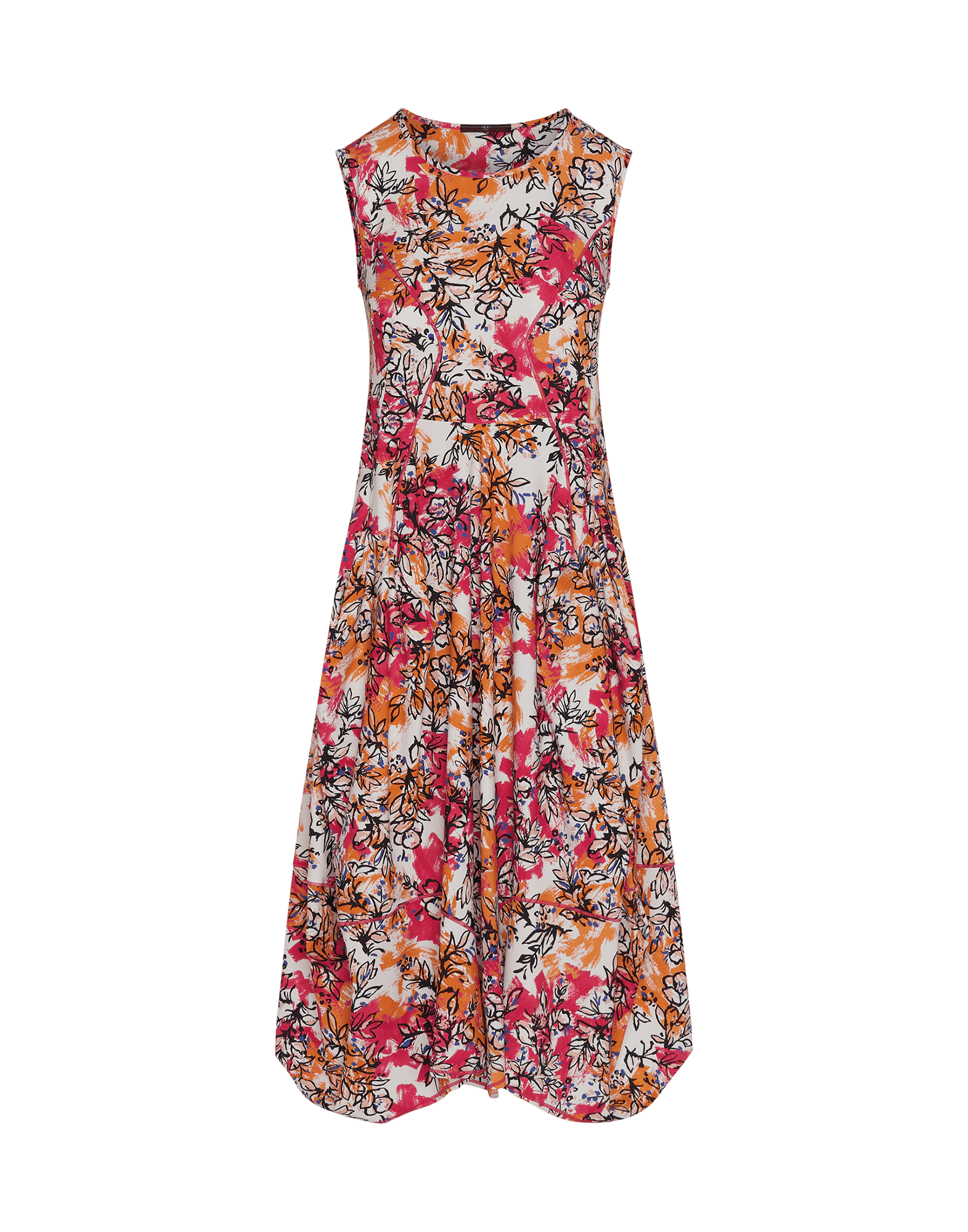 Praise Sleeveless dress in orange and fuchsia printed