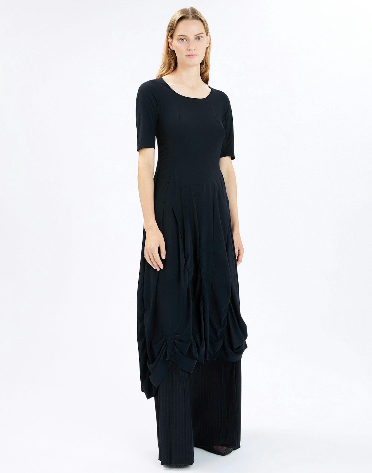 On Top Midnight Blue Midi Dress with Draping