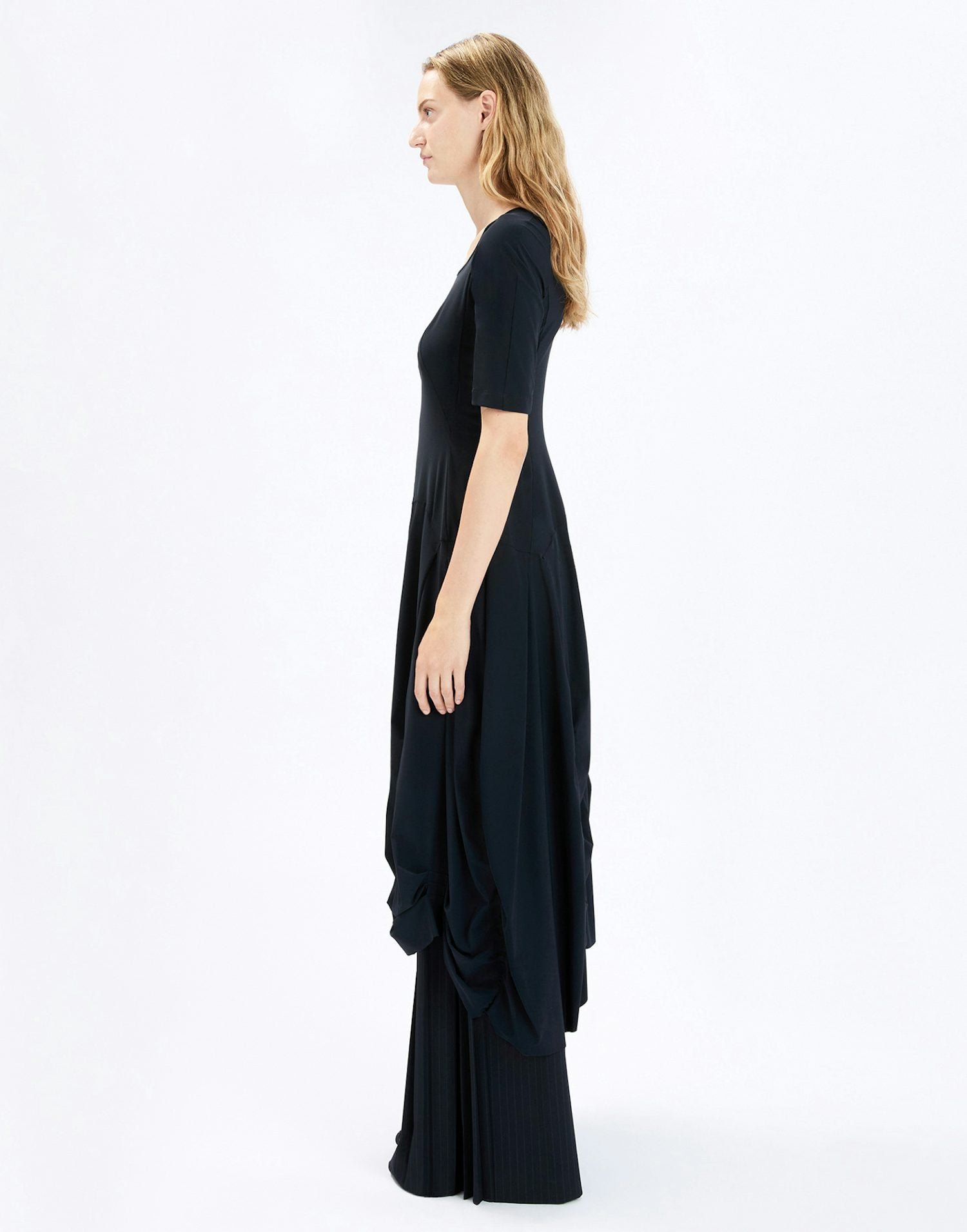 On Top Midnight Blue Midi Dress with Draping