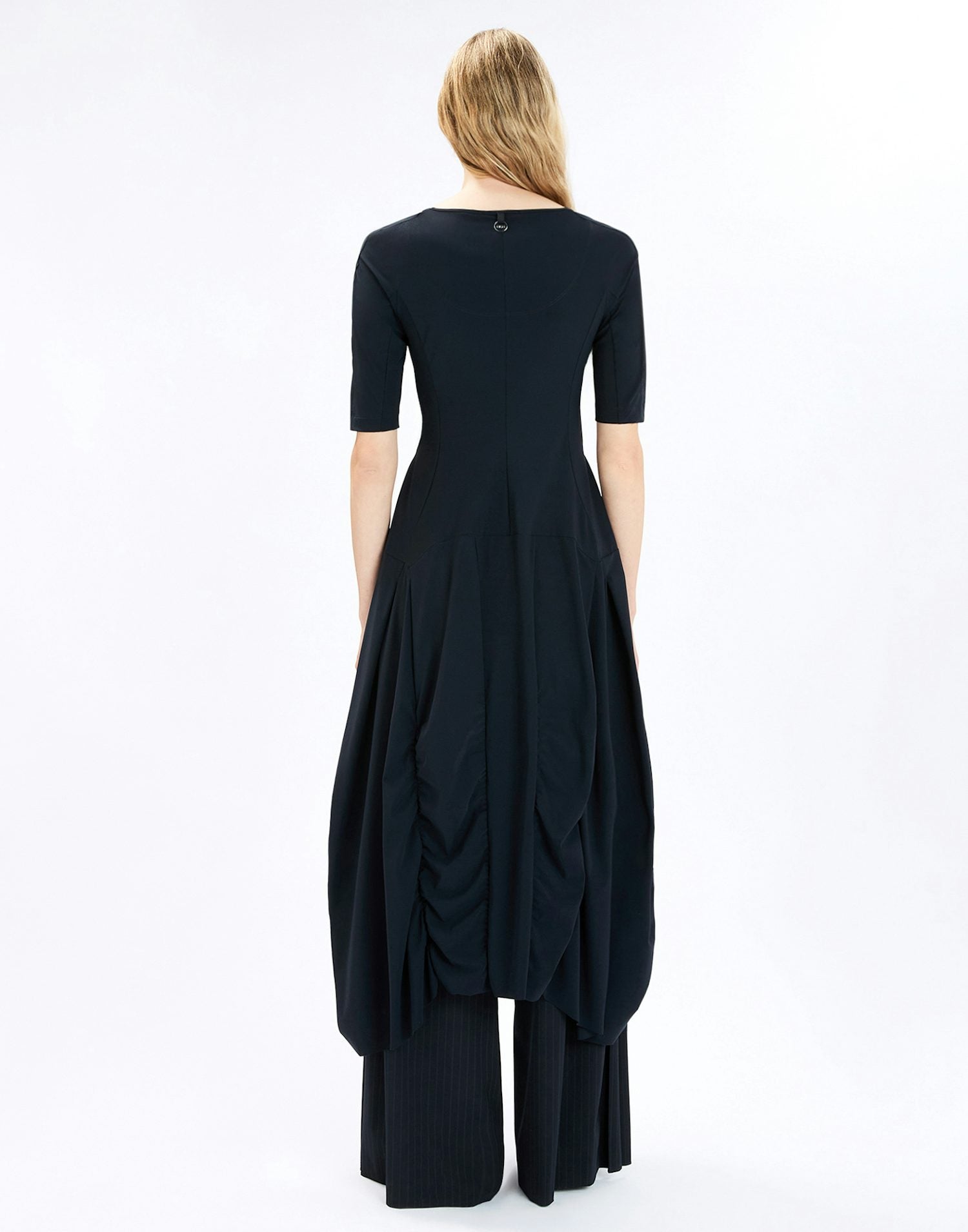 On Top Midnight Blue Midi Dress with Draping