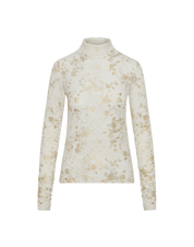 Logical turtleneck top in lace jersey with gold floral over-print