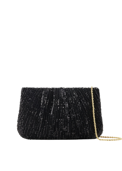 Brit Black Flat  Pleated Pouch