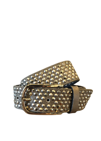 Taupe cone shaped metal studs gold buckle Belt