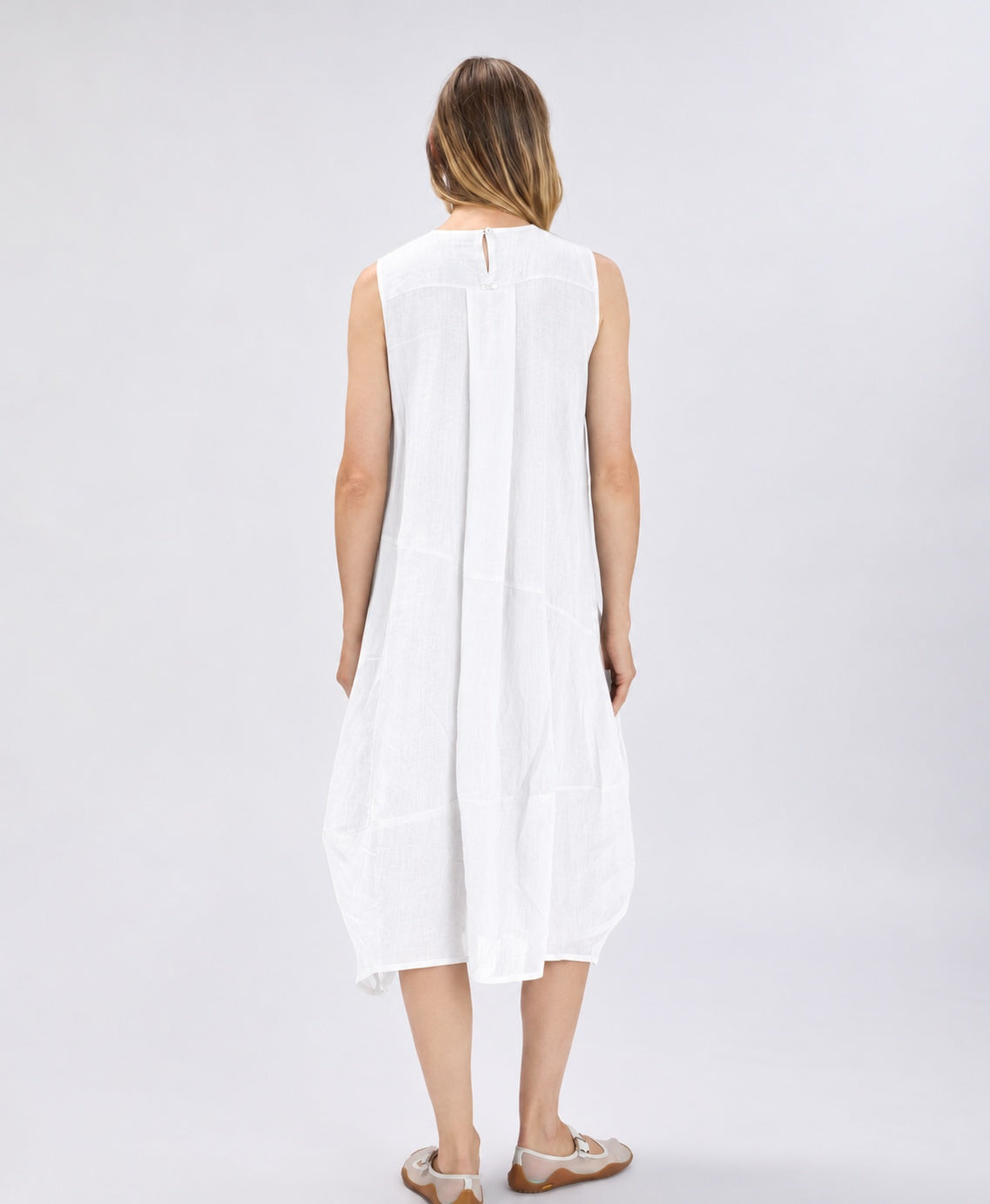 Shape Up White Ramie Balloon Midi Dress