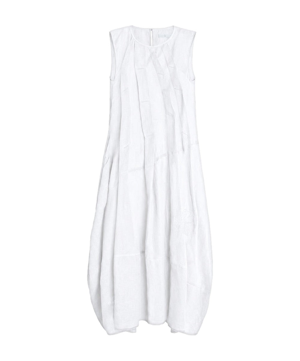 Shape Up White Ramie Balloon Midi Dress