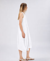 Shape Up White Ramie Balloon Midi Dress