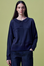 Bluff Navy Polo style sweater in with asymmetric stitch details