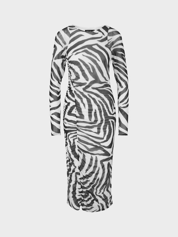 Zebra print midi length round neckline extra long sleeves