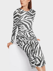 Zebra print midi length round neckline extra long sleeves