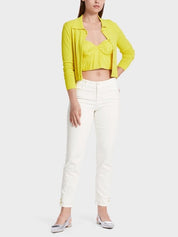 White Denim pants 7/8 length buttoned at hem zip fly