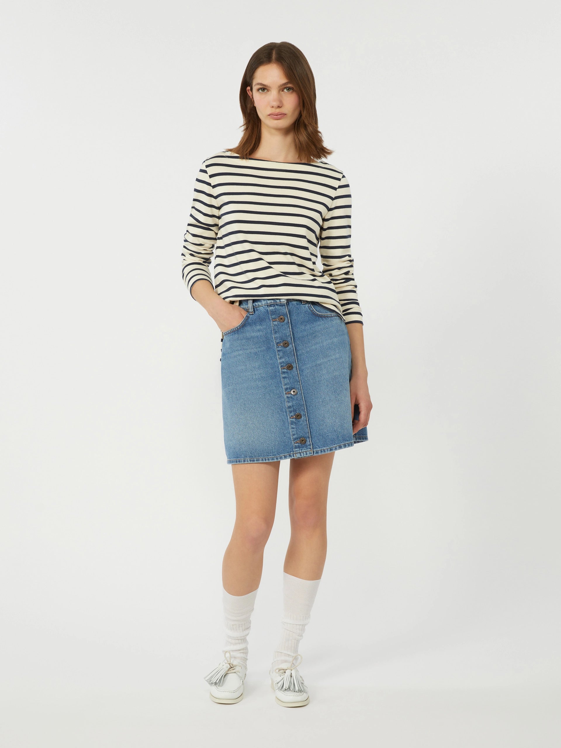 Erasmo Ivory Striped Cotton Tee
