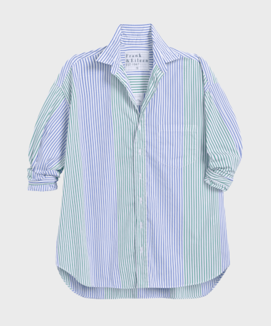 Frank & Eileen Eileen Relaxed Button-Up Shirt Blue and Green Stripe