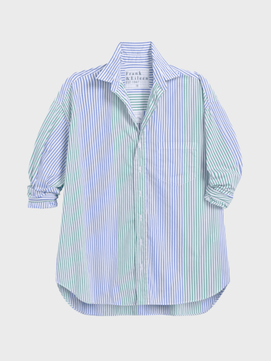 Frank & Eileen Eileen Relaxed Button-Up Shirt Blue and Green Stripe