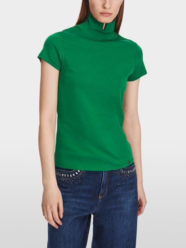 T-shirt with slit mock neck