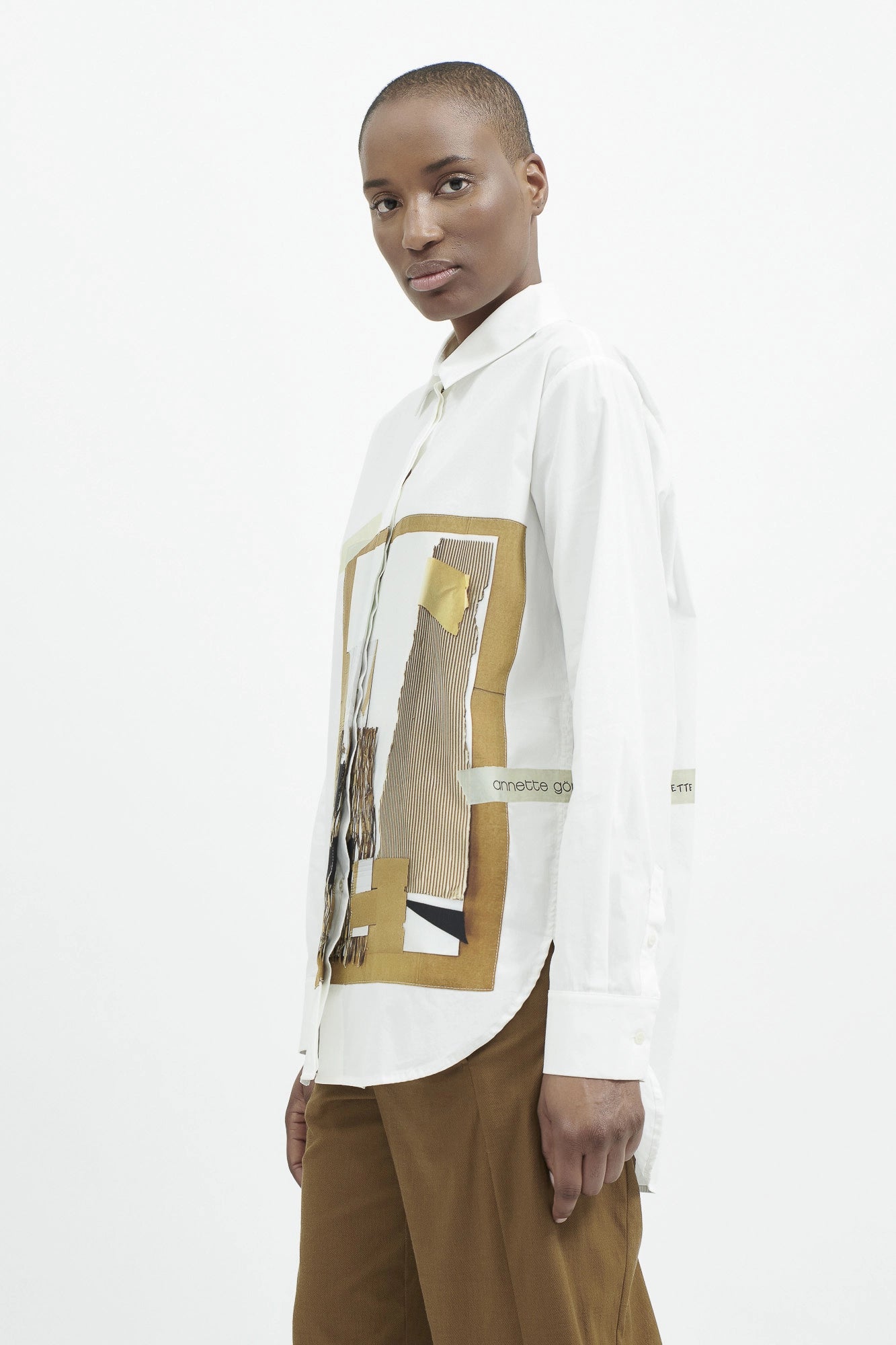 Shirt with a printed crêpe silk patch.