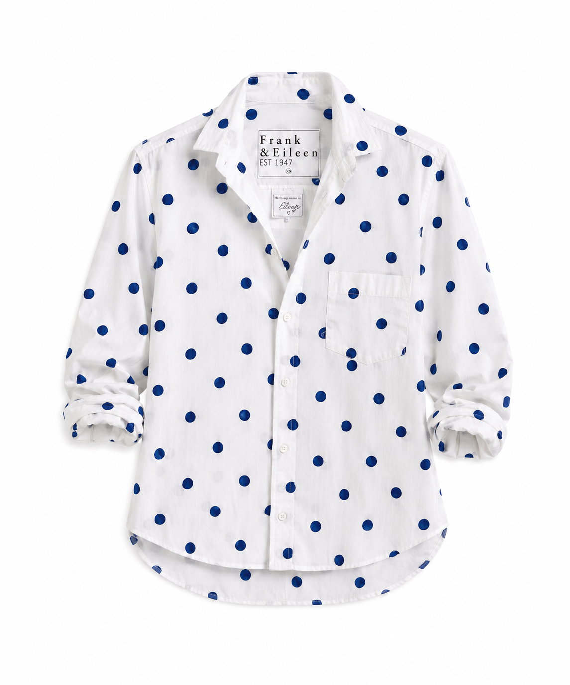 Frank & Eileen Silvio Untuckable Button-Up Shirt Large Blue Dots