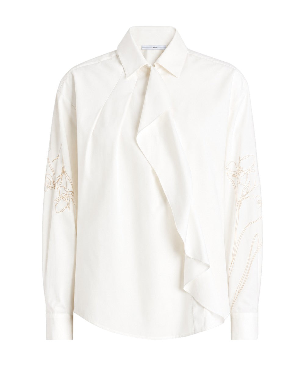 High Everyday Couture Hanky White Poplin Shirt with Jabot Detail