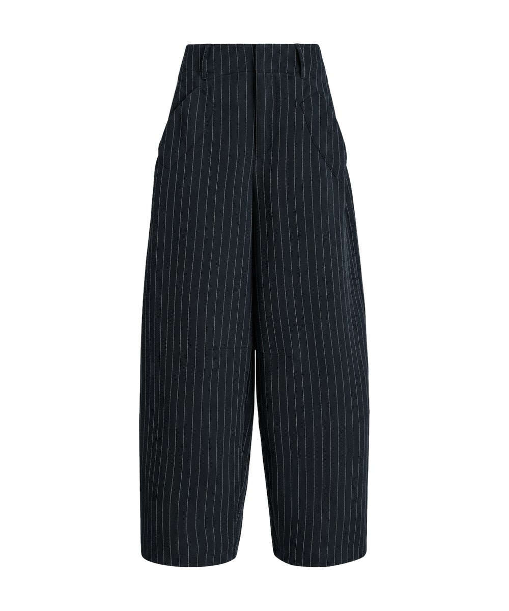 High Everyday Couture Limbo Navy Blue Wide-Leg Cropped Pants in Stretch Pinstripe
