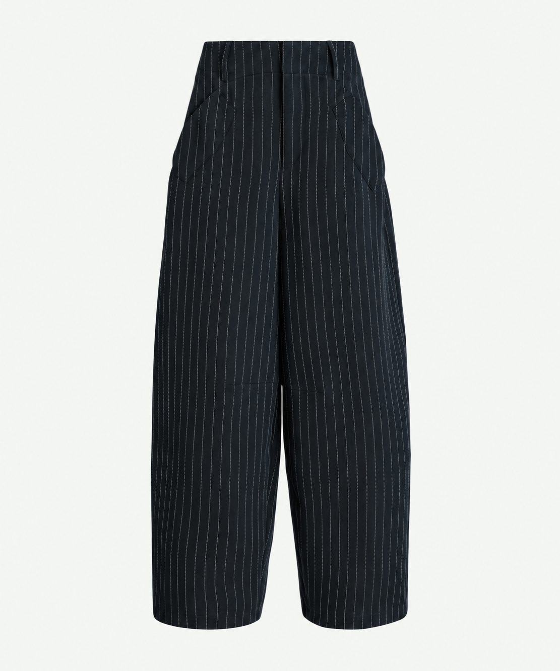 High Everyday Couture Limbo Navy Blue Wide-Leg Cropped Pants in Stretch Pinstripe