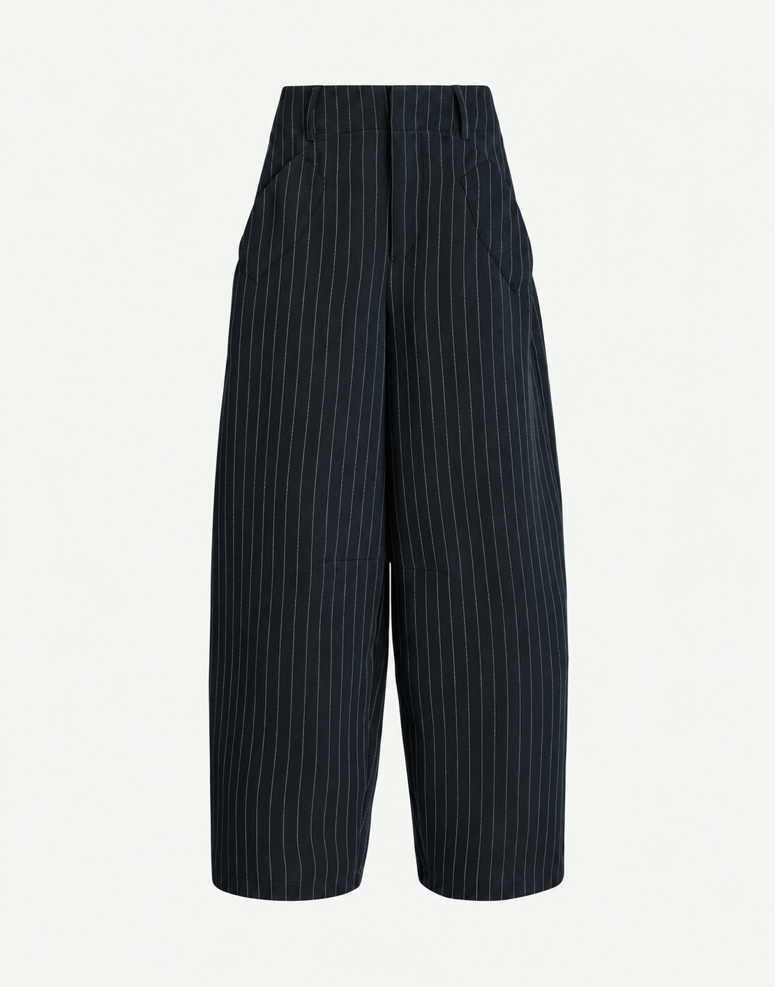 High Everyday Couture Limbo Navy Blue Wide-Leg Cropped Pants in Stretch Pinstripe
