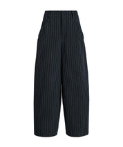 High Everyday Couture Limbo Navy Blue Wide-Leg Cropped Pants in Stretch Pinstripe