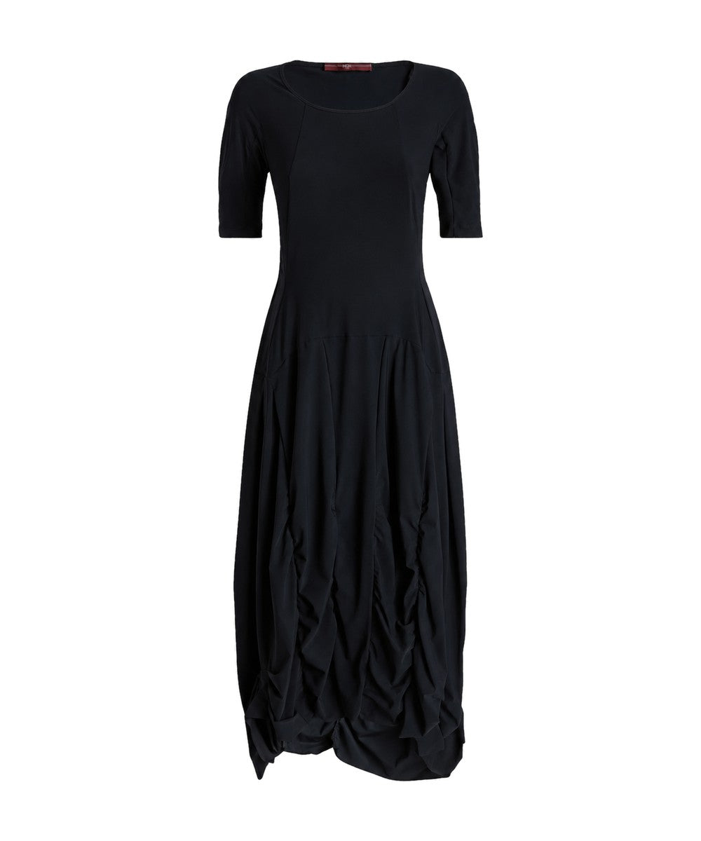 High Everyday Couture On Top Black Midi Dress with Draping