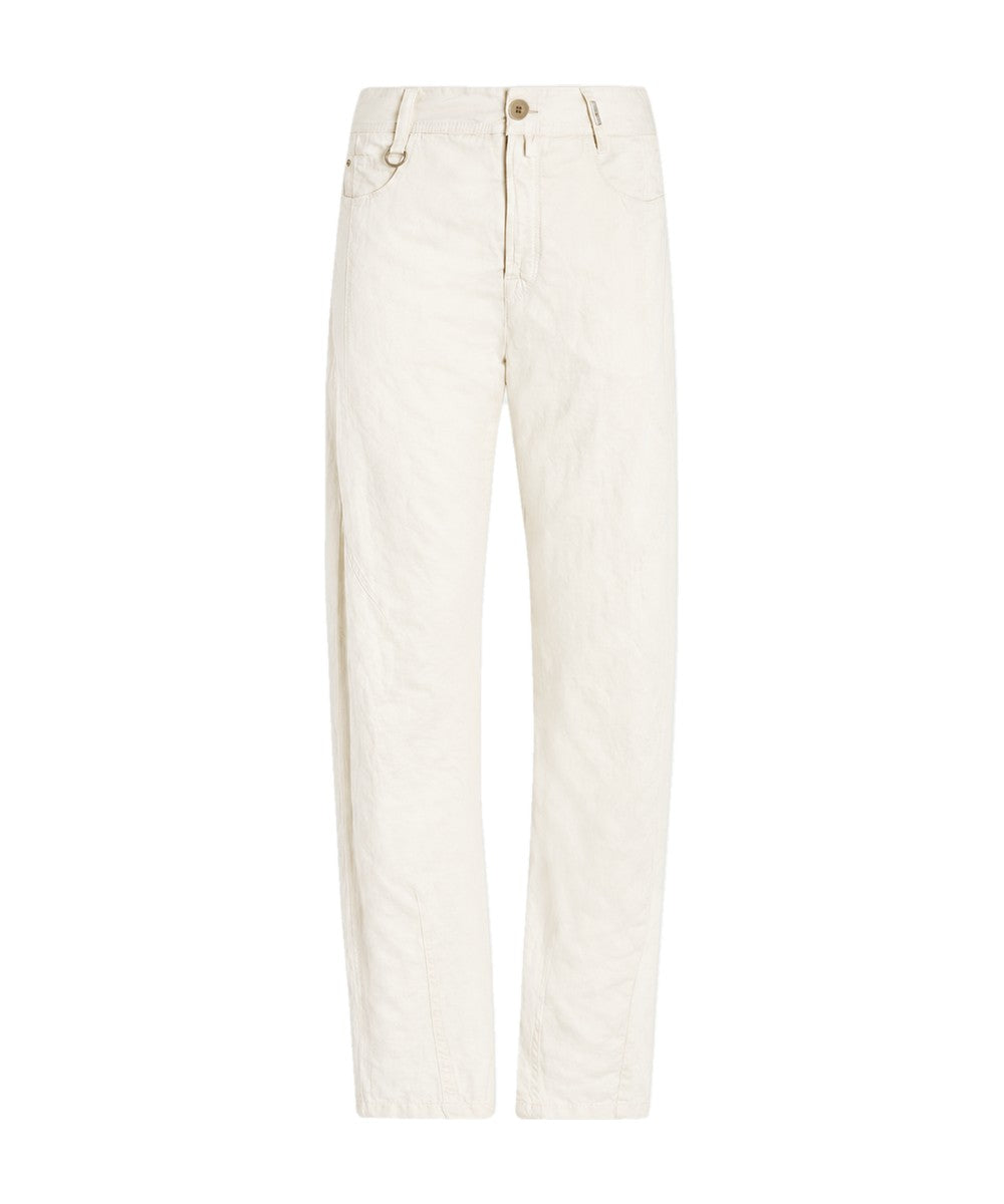 High Everyday Couture Trice Straight-Leg Pants in White Cotton and Linen