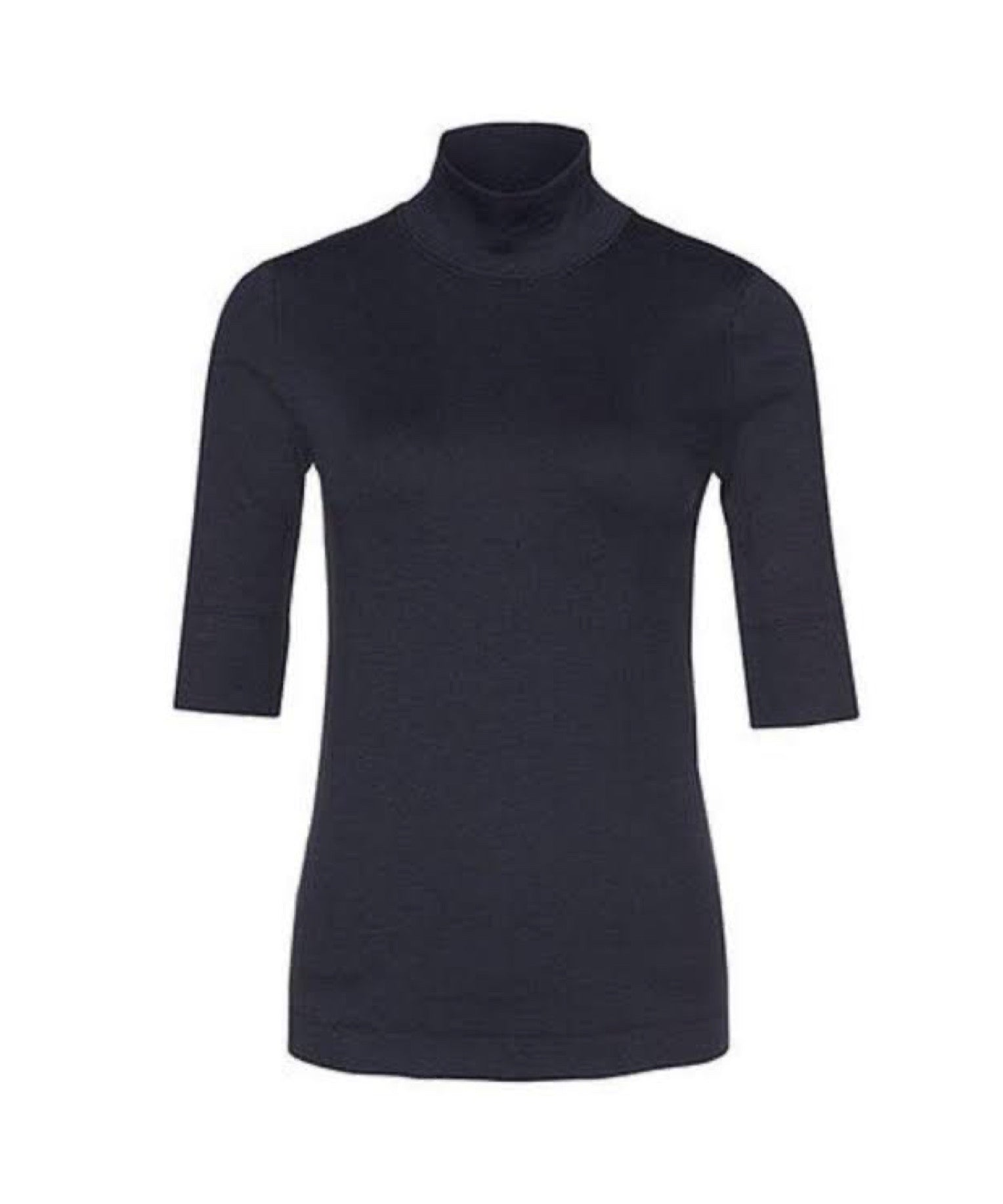 Short-Sleeve Turtleneck Top With Stand-Up Collar