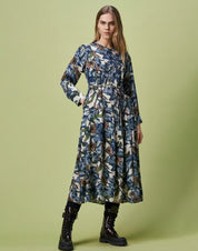 Kindness blue and ivory skirted dress with floral print