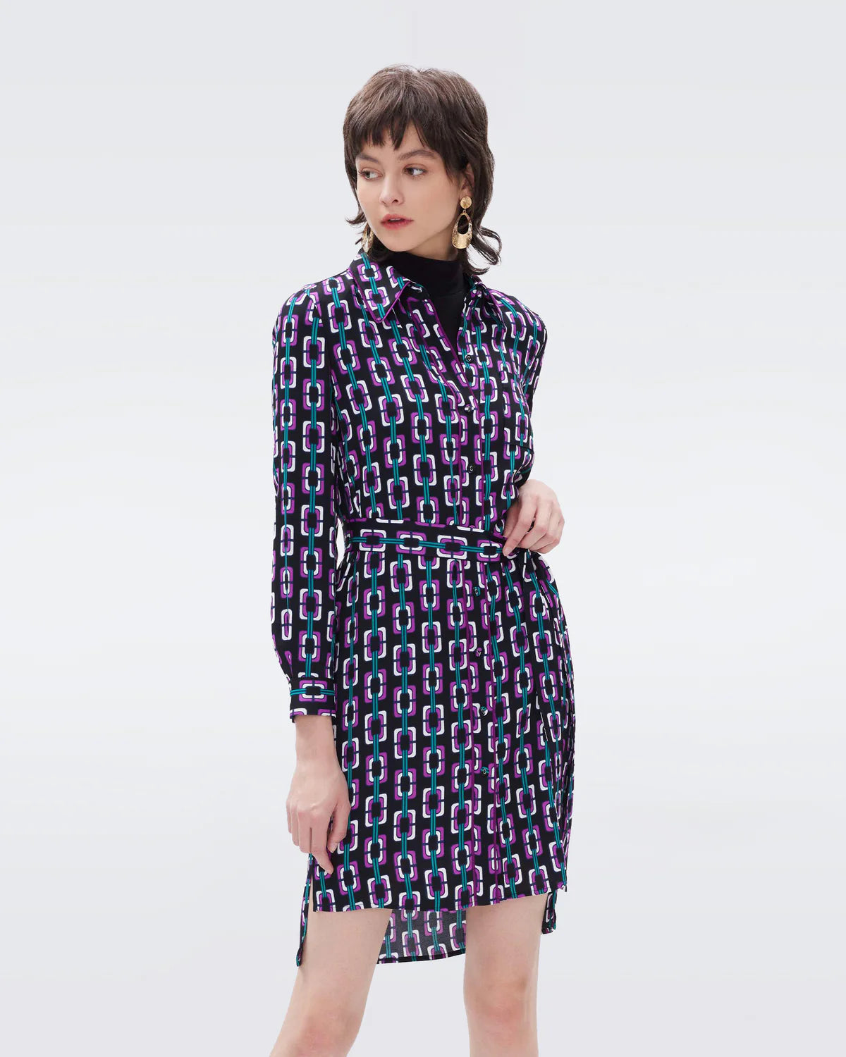 Prita Shirt Dress in Chain Geo Multi Black