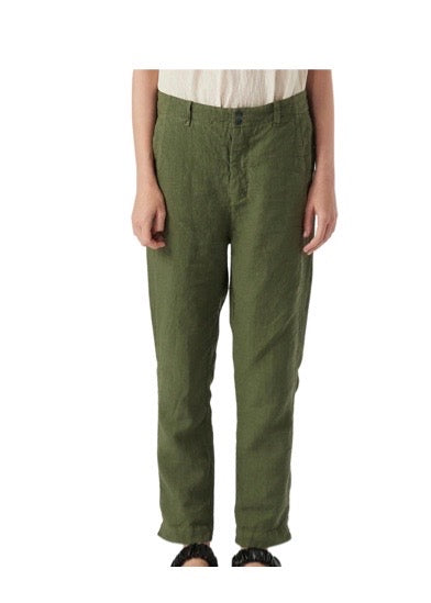 Green Slim Linen Pant
