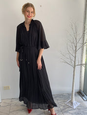 Air Long Pleated Dress in georgette black